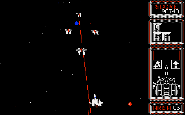 Silpheed (Apple IIgs) screenshot: Whoa, almost hit by laser fire!
