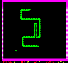 Bombyx (Oric) screenshot: Snake grow longer and longer