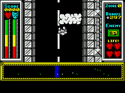 Stainless Steel (ZX Spectrum) screenshot: Game start, on foot
