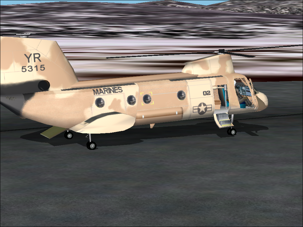 Military Collection (Windows) screenshot: Ch-46E - Front, side and rear doors can be opened/closed.