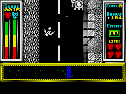 Stainless Steel (ZX Spectrum) screenshot: Enemy helicopter coming into view