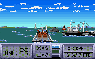 OutRun Europa (Amiga) screenshot: Police boat