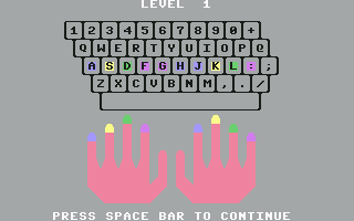 Wizard of Id's WizType (Commodore 64) screenshot: Level 1 of the drill.
