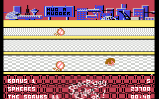 Shockway Rider (Commodore 64) screenshot: Dying saw the player's head carried off by the moving walkway