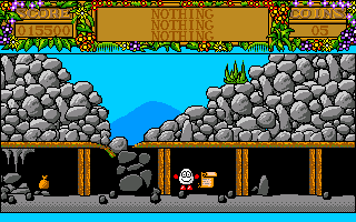 Treasure Island Dizzy (Amiga) screenshot: Danger! Blasting area.