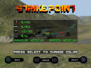 StrikePoint (PlayStation) screenshot: Choosing the helicopter.