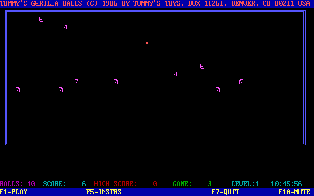 Tommy's Gorilla Balls (DOS) screenshot: The shrinking playing board. Note that the balls aren't shrinking.