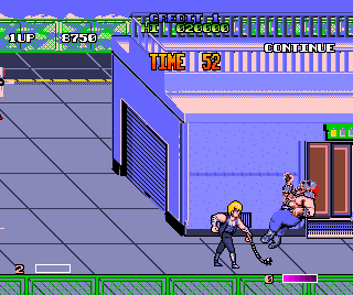 Double Dragon II: The Revenge (Amiga) screenshot: There are more of them but you have a weapon - a stick with a chain attached to it.