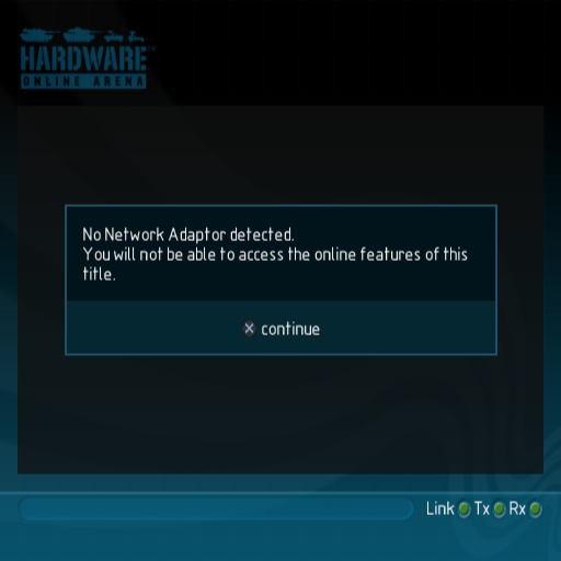 Hardware: Online Arena (PlayStation 2) screenshot: This is primarily an on-line game so this warning could easily prevent players without a network adaptor from even trying it out