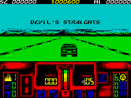 Overlander (ZX Spectrum) screenshot: Starting location for level 1: Devil's Straights