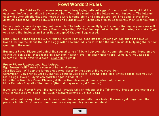 Fowl Words 2: Trouble at the Chicken Ranch! (Windows) screenshot: How to play the game