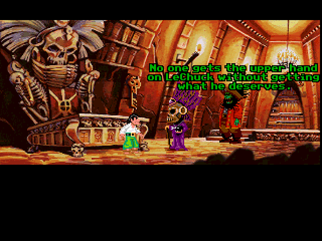 Monkey Island 2: LeChuck's Revenge (FM Towns) screenshot: Cutscene with LeChuck, Voodoo Priest and Largo LaGrande