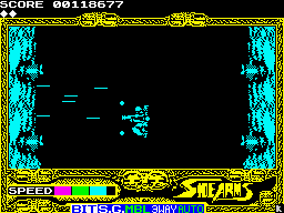 Side Arms Hyper Dyne (ZX Spectrum) screenshot: Transition to level 2.<br> Getting down.