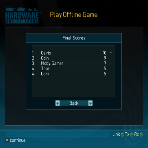 Hardware: Online Arena (PlayStation 2) screenshot: End of game scores