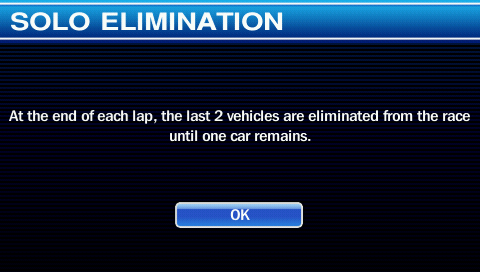 Ford Bold Moves Street Racing (PSP) screenshot: Rules for the solo elimination