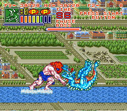 King of the Monsters 2: The Next Thing (SNES) screenshot: Getting tossed around