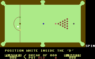Steve Davis Snooker (Commodore 64) screenshot: Positioning the white ball inside the "D".