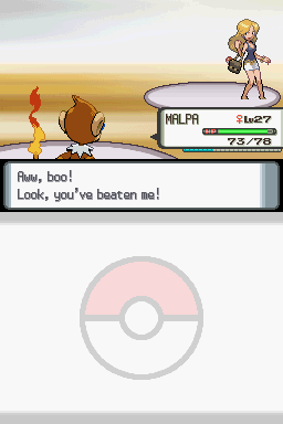 Pokémon Pearl Version (Nintendo DS) screenshot: You have beat me!