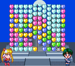 Bishōjo Senshi Sailor Moon S: Kurukkurin (SNES) screenshot: As the board fills, gameplay becomes intense