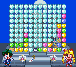 Bishōjo Senshi Sailor Moon S: Kurukkurin (SNES) screenshot: Sailor Mercury has two treasures and Sailor Moon only has one