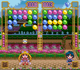 Bishōjo Senshi Sailor Moon Super S: Fuwa Fuwa Panic (SNES) screenshot: Destroying groups of balloons can reveal power-ups