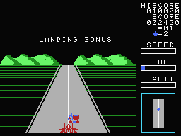 Eagle Fighter (MSX) screenshot: A truck refuels your space ship