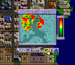 SimCity (SNES) screenshot: The minimap is a necessary tool to address a variety of issues.