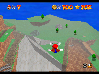 Super Mario 64 (Nintendo 64) screenshot: Flying around the first course