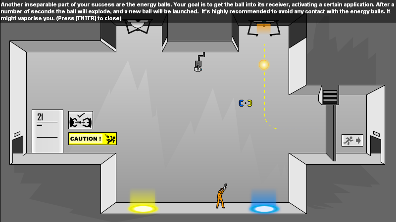 Portal: The Flash Version (Browser) screenshot: Using an energy ball to trigger a door.