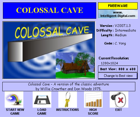 Colossal Cave (Windows) screenshot: Title screen / start menu