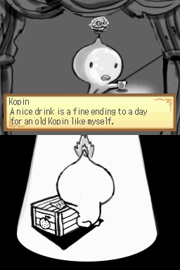 Luminous Arc (Nintendo DS) screenshot: The game's mascot, Kopin takes a day off in one of the game's "Life of Kopin" sequences.