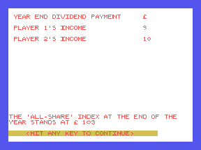Tycoon/Pelmanism (Tatung Einstein) screenshot: Year end dividend payment (Tycoon)
