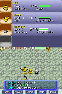Pokémon Mystery Dungeon: Blue Rescue Team (Nintendo DS) screenshot: Fighting Meditite.