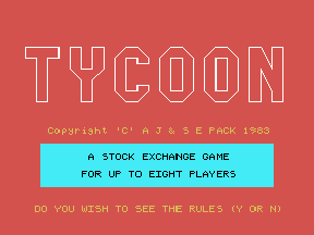 Tycoon/Pelmanism (Tatung Einstein) screenshot: Title screen (Tycoon)