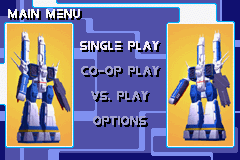 Robotech: The Macross Saga (Game Boy Advance) screenshot: Main menu