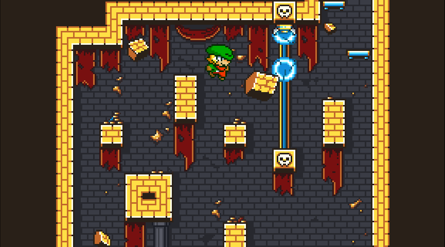 Super Dangerous Dungeons (Browser) screenshot: The final level scrolls upwards, get out of the dungeon before is collapses