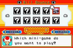 Mario Party Advance (Game Boy Advance) screenshot: Selecting a minigame in Challenge Land mode.