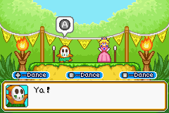 Mario Party Advance (Game Boy Advance) screenshot: Peach practicing her dancing skills.