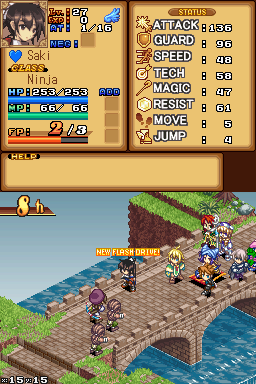 Luminous Arc (Nintendo DS) screenshot: Flash Drives are this game's version of super attacks. They are obtained after hitting certain levels in battle.