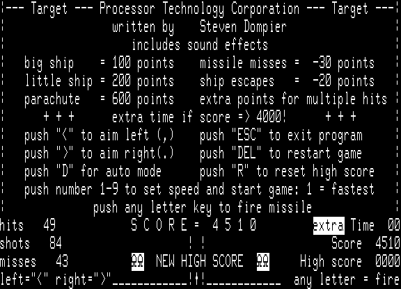 Gamepac 1 (Sol-20) screenshot: Getting a score (Target)