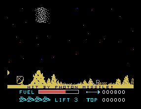 Parsec (TI-99/4A) screenshot: Hit by Photon Missile