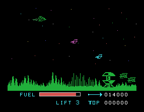 Parsec (TI-99/4A) screenshot: It all starts over again for Level 2 - this time, in green!