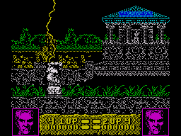 Altered Beast (ZX Spectrum) screenshot: The lightning from above resurrects you from your eternal slumber