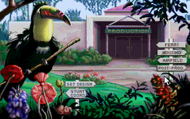 Stunt Island (DOS) screenshot: Main play screen aka. Production offices