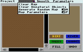 Sim City: Terrain Editor (Amiga) screenshot: Some menu options.
