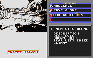 Bounty Hunter (Atari ST) screenshot: You spot a stranger in the saloon