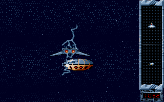 Eagle's Rider (Atari ST) screenshot: I may shoot this ship easily...Why it does not afraid?...