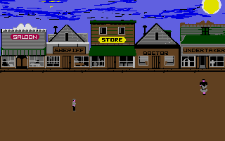 Bounty Hunter (Atari ST) screenshot: The undertaker drags away the dead outlaw