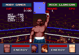 Evander Holyfield's "Real Deal" Boxing (Genesis) screenshot: Here come's a new challenger!