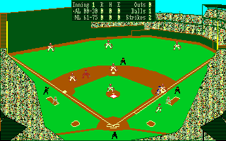 Earl Weaver Baseball (Amiga) screenshot: Overhead view of the field